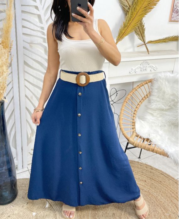 PE300 LONG SKIRT WITH BUTTONS NAVY BLUE