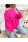 BAUMWOLL-SWEATSHIRT MIT GOLDFARBENEN PE13-FUCHSIA-KNÖPFEN