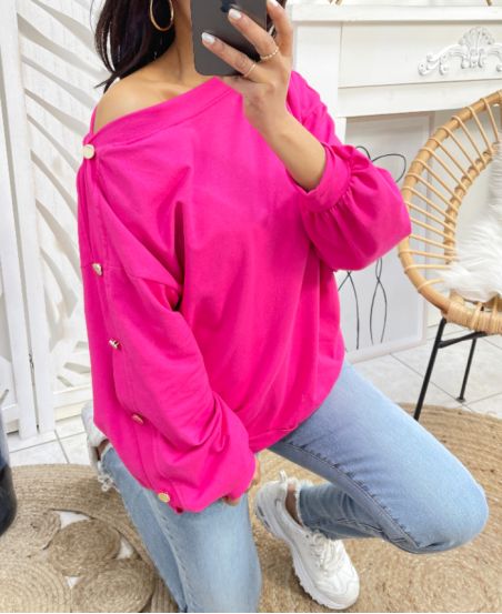 SWEAT-SHIRT COTON A BOUTONS GOLD PE13 FUSHIA