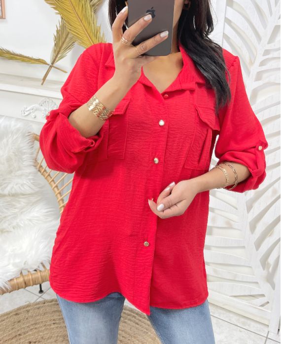 CAMISA DE 2 BOLSILLOS PE207 ROJO