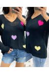 COLORFUL HEARTS KNIT SWEATER PE451 BLACK