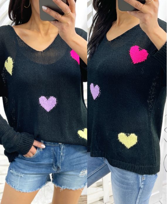 COLORFUL HEARTS KNIT SWEATER PE451 BLACK