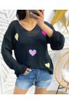 BUNTE HERZEN STRICKPULLOVER PE451 SCHWARZ