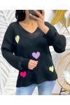 BUNTE HERZEN STRICKPULLOVER PE451 SCHWARZ