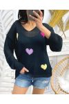 BUNTE HERZEN STRICKPULLOVER PE451 SCHWARZ