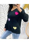 BUNTE HERZEN STRICKPULLOVER PE451 SCHWARZ