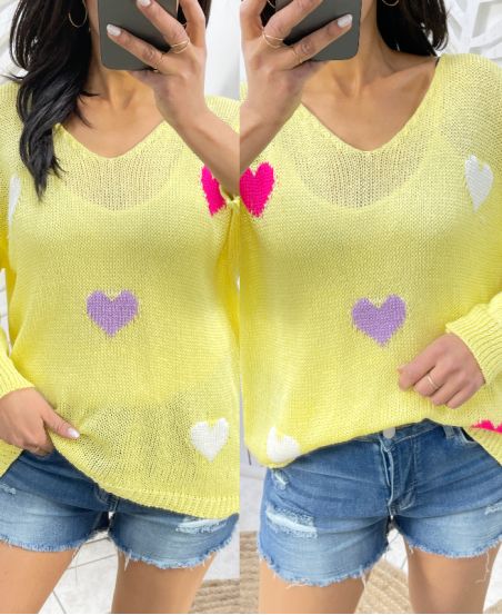 COLORFUL HEARTS KNIT SWEATER SS451 YELLOW