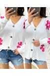 KNITTED KNIT CARDIGAN FLOWERS PE446 WHITE