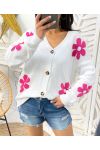 KNITTED KNIT CARDIGAN FLOWERS PE446 WHITE