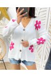 KNITTED KNIT CARDIGAN FLOWERS PE446 WHITE