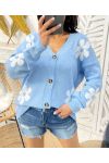 KNITTED CARDIGAN FLOWERS PE446 SKY BLUE