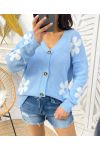 KNITTED CARDIGAN FLOWERS PE446 SKY BLUE