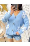 KNITTED CARDIGAN FLOWERS PE446 SKY BLUE