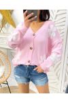 KNITTED CARDIGAN FLOWERS PE446 PINK