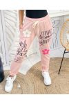 FLOWERS RHINESTONE FLOCKING TROUSERS PE448 PINK