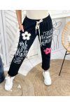 FLOWERS RHINESTONE FLOCKING TROUSERS PE448 BLACK