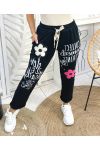 FLOWERS RHINESTONE FLOCKING TROUSERS PE448 BLACK