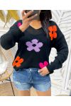 PULL TRICOT FLEURS COLORES PE460 NOIR