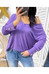 PULL COL V MANCHES BOUTONS PE379 VIOLET