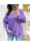 PULL COL V MANCHES BOUTONS PE379 VIOLET