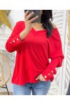 PULL COL V MANCHES BOUTONS PE379 ROUGE