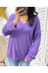 PULL DOUX COL V BOUTONS PE379 VIOLET