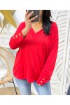 PULL DOUX COL V BOUTONS PE379 ROUGE