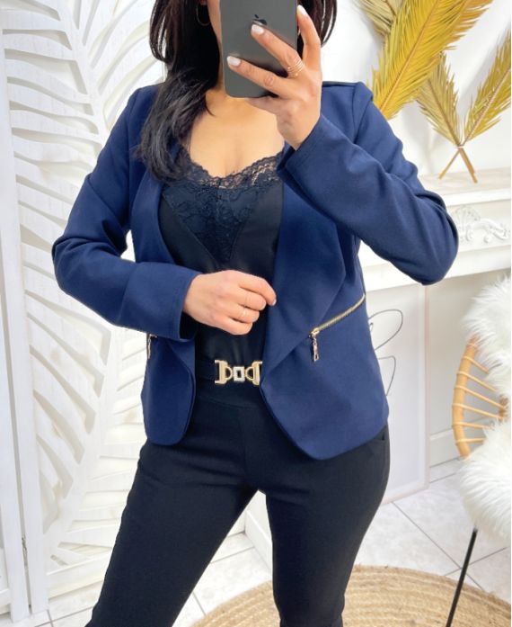 PE996 GIACCA CORTA ZIP BLU NAVY