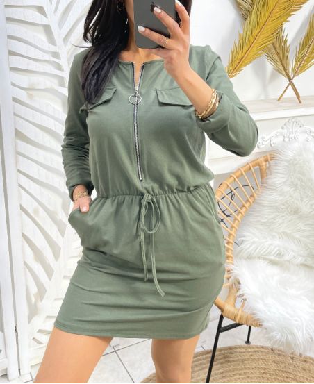 2-POCKET ZIPPED DRESS PE488 GREEN