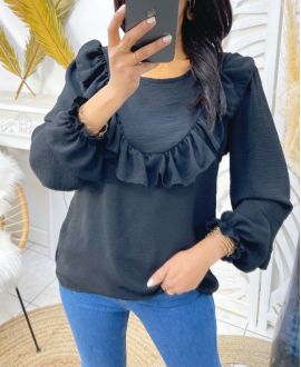 FRILLY TOP SS185 SCHWARZ