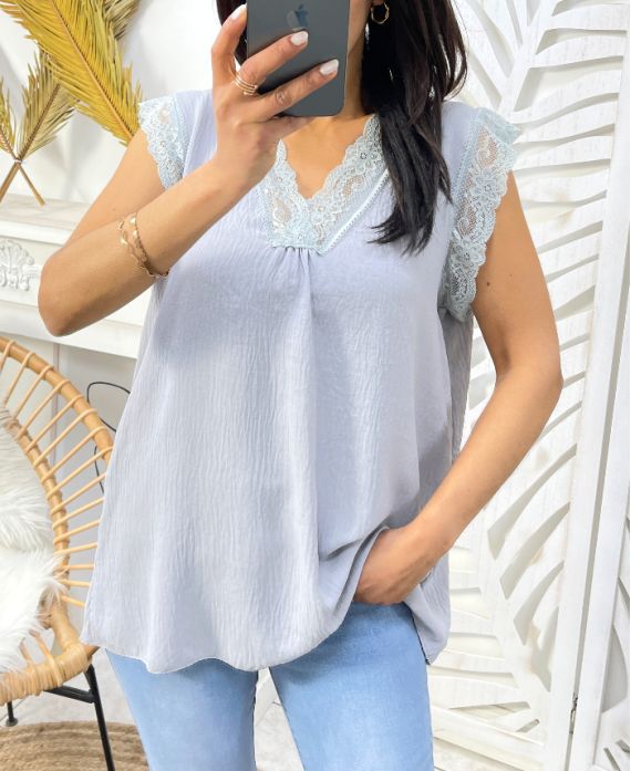 TOP FLUIDE DENTELLE PE709 GRIS