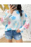 FLOWER PRINT SWEATER PE401 SKY BLUE