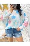 FLOWER PRINT SWEATER PE401 SKY BLUE