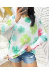 SWETER W KWIATY PE401 ZIELONY