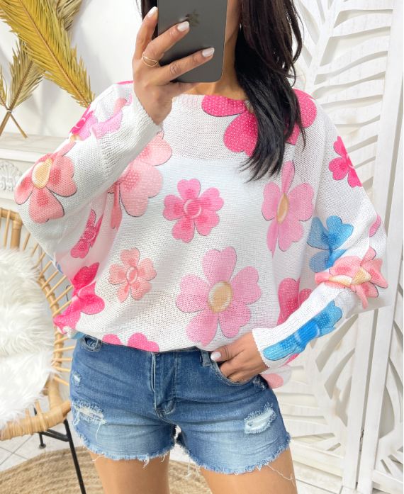 FLOWER PRINT SWEATER PE401 PINK