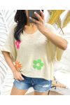 FLOWER YOKE SWEATER PE395 BEIGE