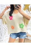 FLOWER YOKE SWEATER PE395 BEIGE