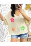 FLOWER YOKE SWEATER PE395 BEIGE