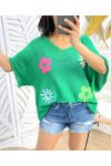 MAGLIONE CARRÉ FIORE PE395 VERDE