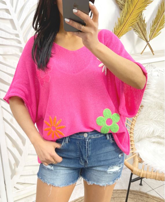 FLOWER YOKE JUMPER PE395 FUCHSIA