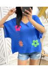 FLOWER YOKE SWEATER PE395 KONINGSBLAUW