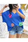 FLOWER YOKE SWEATER PE395 KONINGSBLAUW