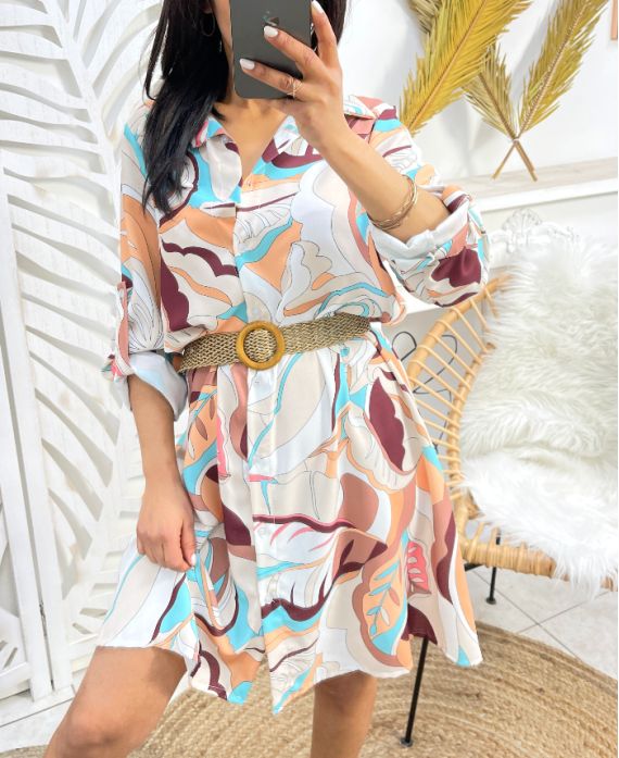 PRINTED SHIRT DRESS EVASEE PE237 BEIGE