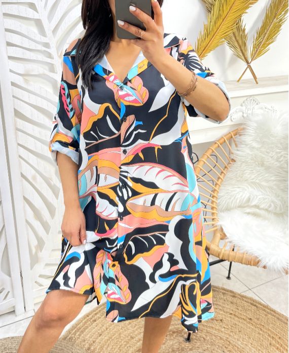 PRINTED SHIRT DRESS EVASEE PE237 BLACK