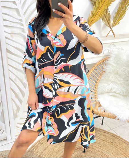 PRINTED SHIRT DRESS EVASEE PE237 BLACK