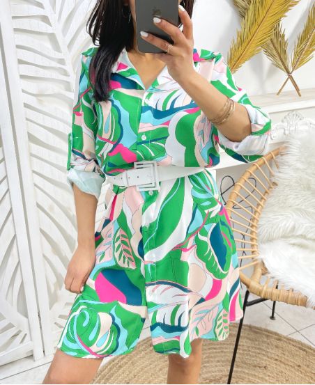 VESTIDO CAMISA ESTAMPADA EVASEE PE237 VERDE