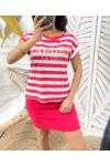 T-SHIRT MARINIERE J ADORE LA VIE PE238 ROUGE