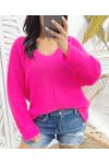 WEICHER PULLOVER MIT V-AUSSCHNITT AH871 FUSHIA