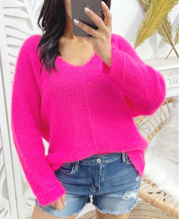 WEICHER PULLOVER MIT V-AUSSCHNITT AH871 FUSHIA