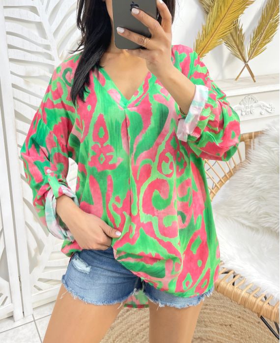 BLUSA FLUIDA IN VISCOSA PE410 VERDE